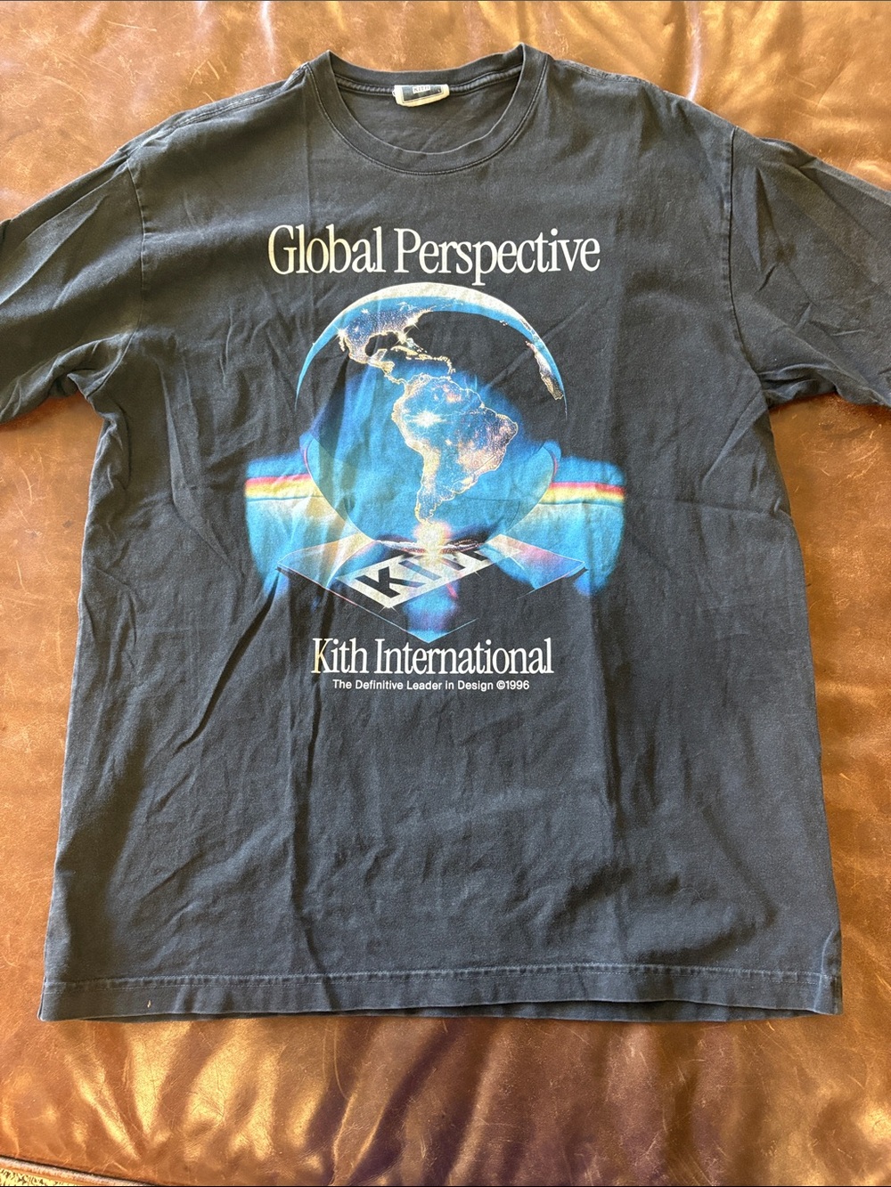 Kith Black "Global Perspective" Graphic Tee with Blue Globe